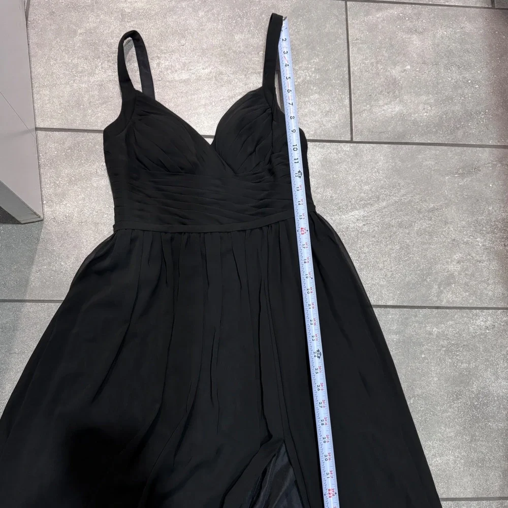 Azazie Maxi Dress Women A6 Black Excellent Ruched Chiffon Formal Gown Slit